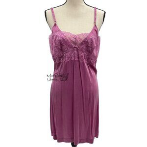 Asilk Mauve Slip Nightgown w/ Lace Accents and V-Back Design Size Medium